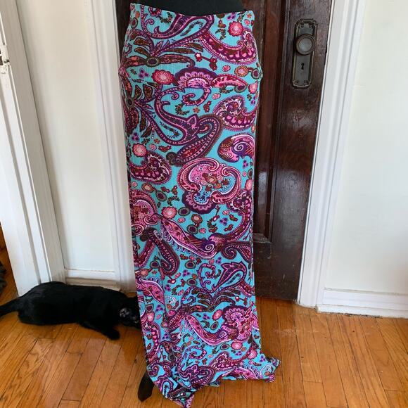 Y2K Style Maxi Skirt Bright Colorful Blue and Pink Paisley Size Medium Mayah Kay - Picture 6 of 6